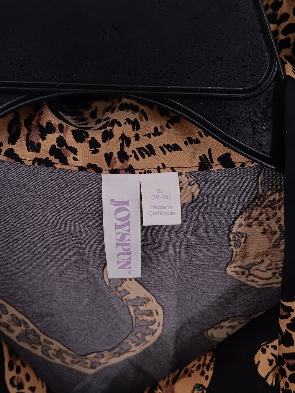 Leopard Print Satin Pajama Set in Black and Tan - Picture 2 of 7